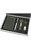 Kayseri Hediyelik Set - Siyah Suni Deri Cep Bloknot Metal Roller Kalem Deri Metal Anahtarlık ve 16 GB USB Bellek İçeren Kurumsal Promosyon Seti